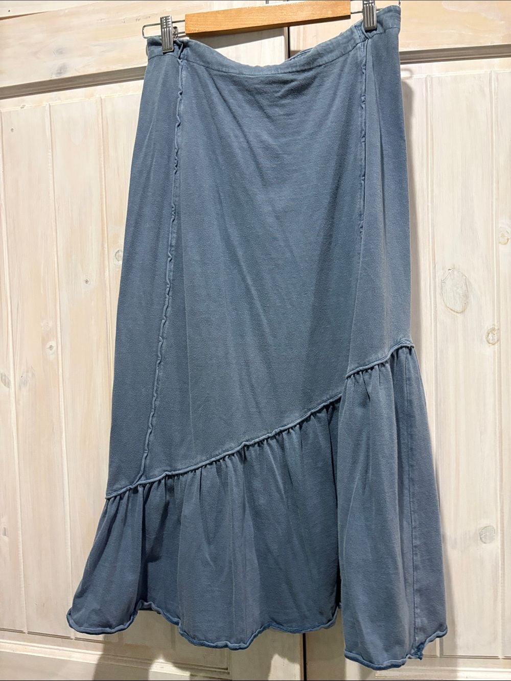 Vintage Sahalie Blue Ruffle-Hem Midi Skirt - Casual Women's Skirt